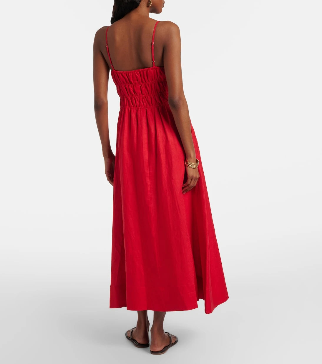 Staud - Ayla shirred linen midi dress