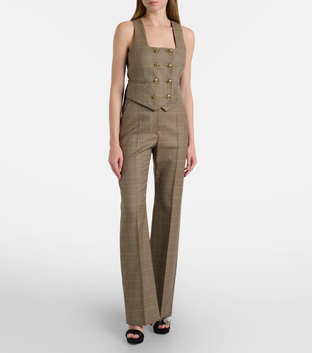 McQueen - Country Check high-rise wool straight pants