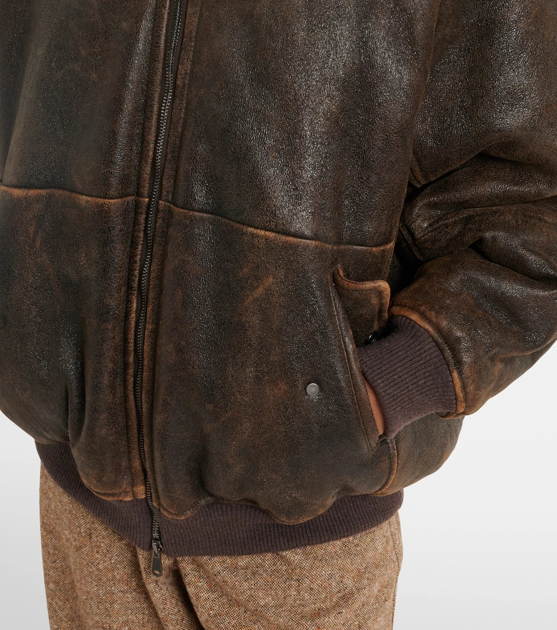 Brunello Cucinelli - Monili shearling-trimmed leather blouson jacket