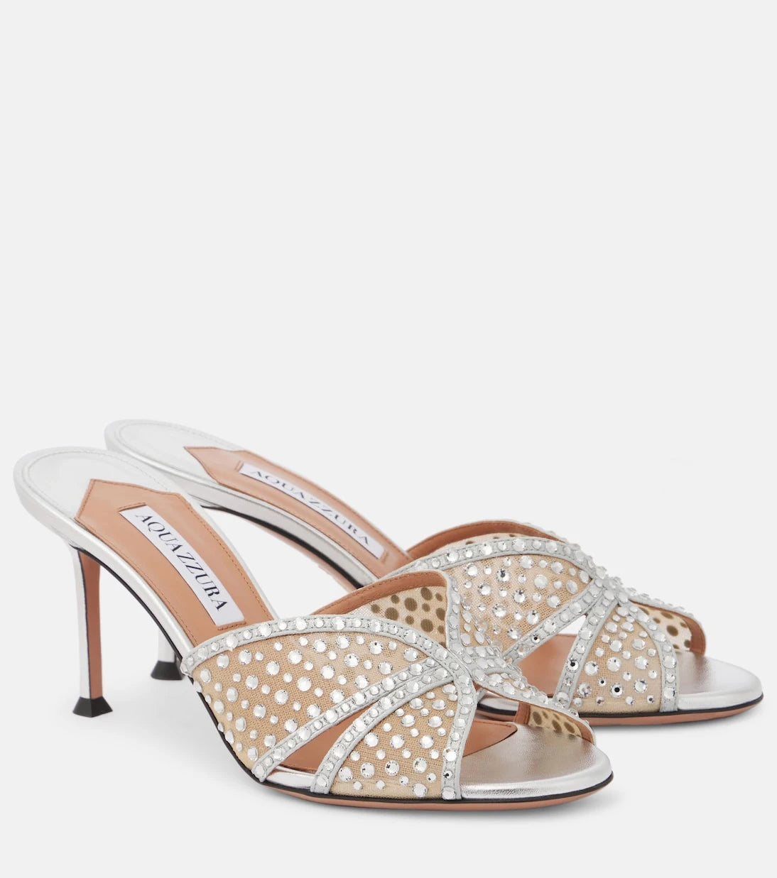 Aquazzura - Crystal Lover 75 leather-trimmed mules