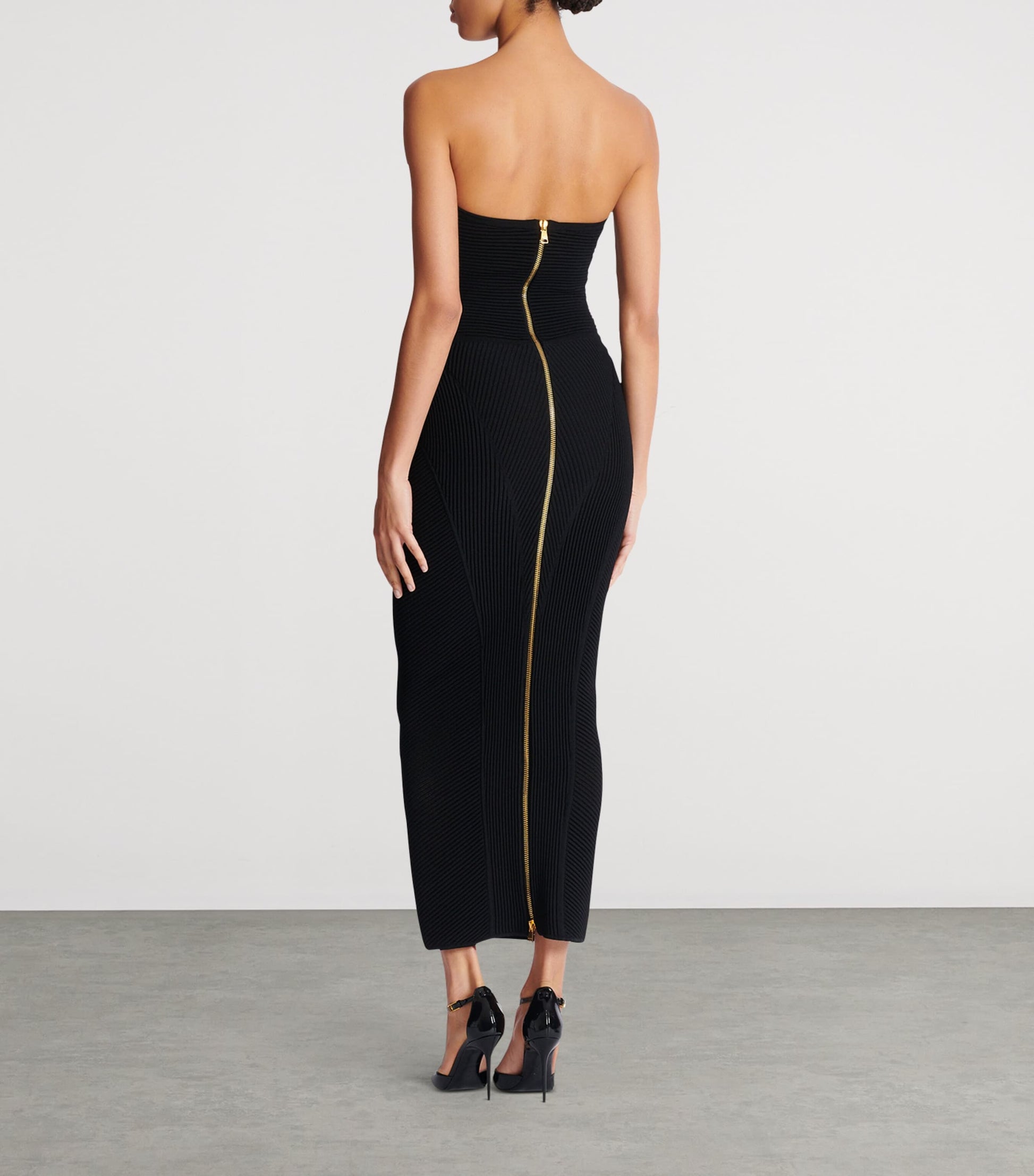 Balmain Black Knitted Strapless Maxi Dress
