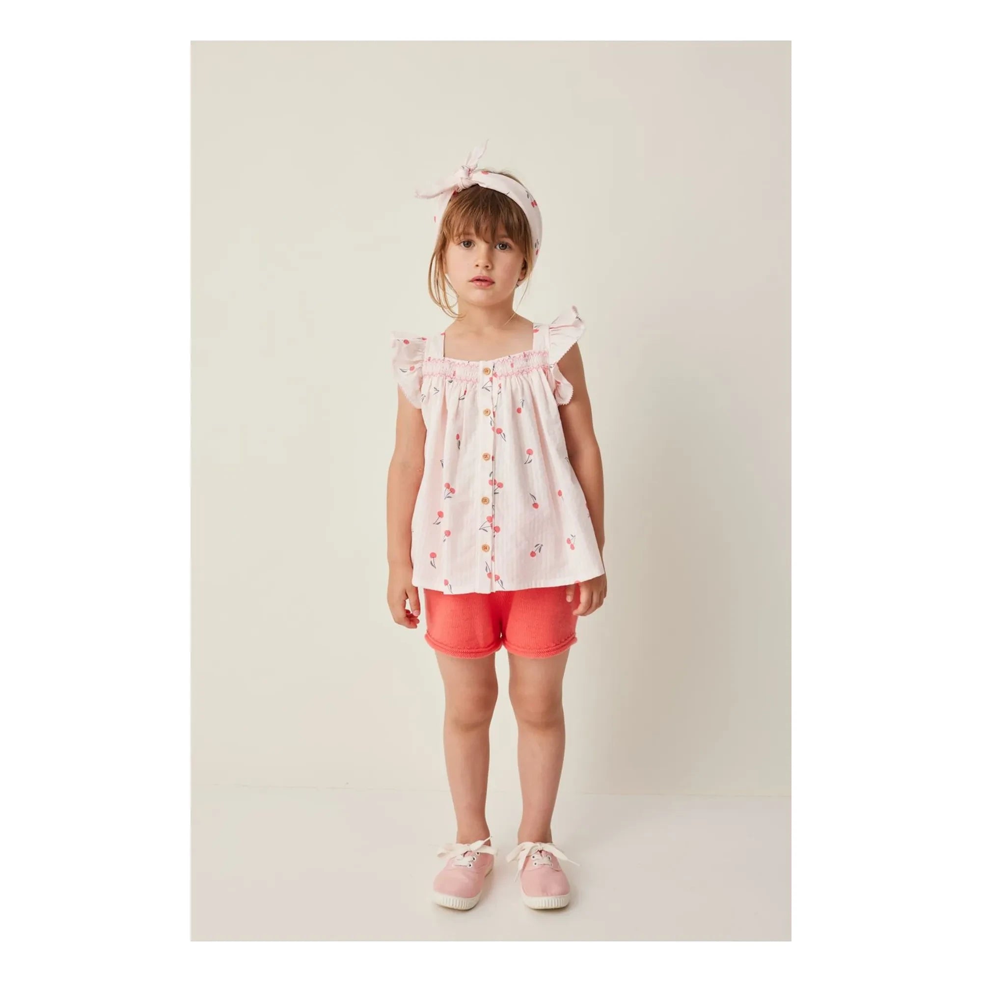 Tocoto Vintage - Blouse Cerises Volants | Pale Pink