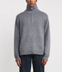 FRAME Grey Wool-Cotton Half-Zip Sweater