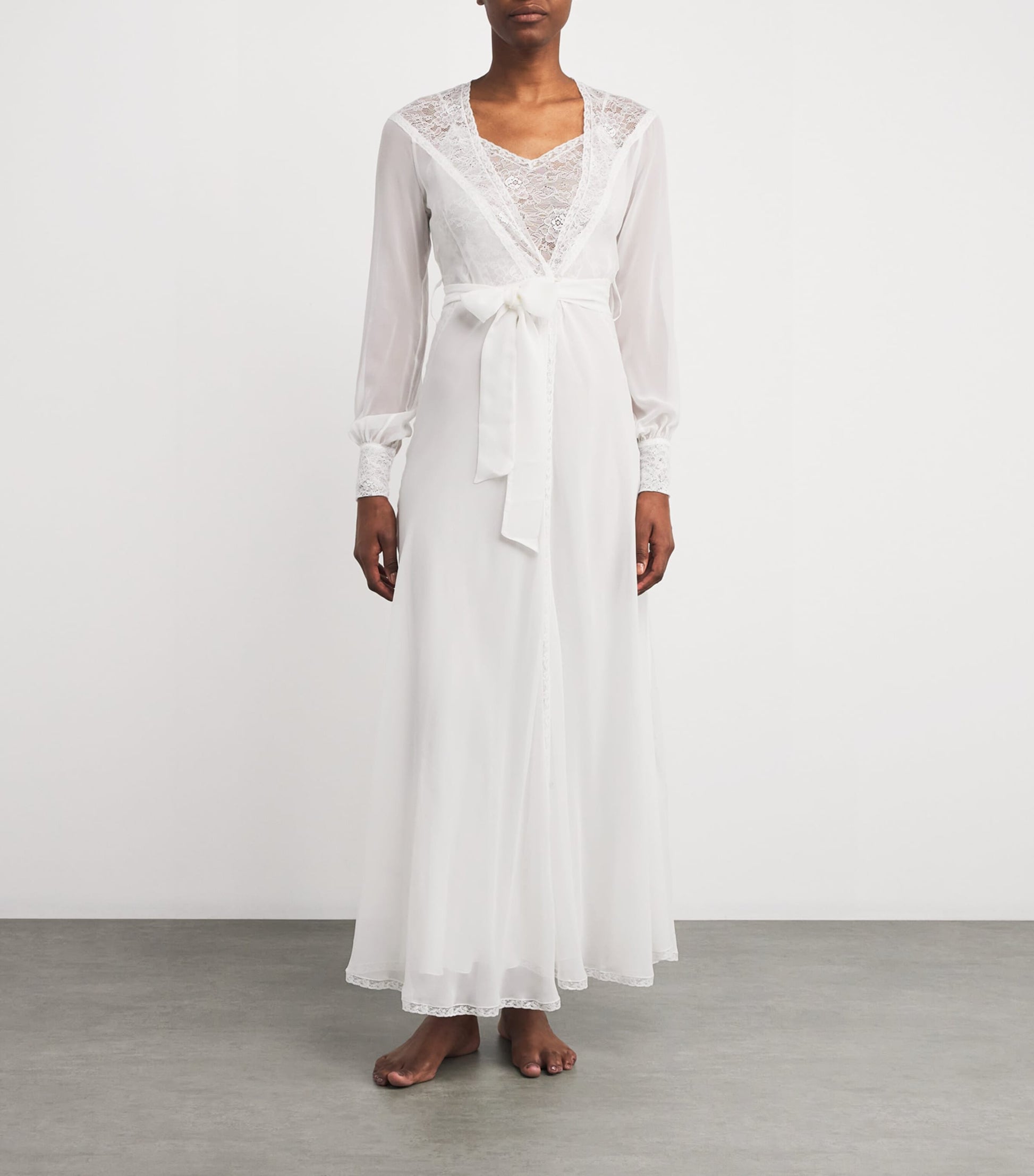 Silk Clelia Bridal Robe WHITE W WHITE LACE