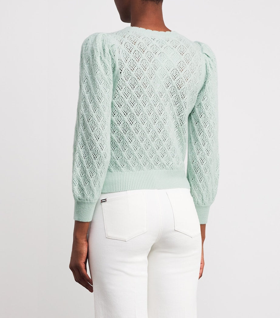 Alice+Olivia White Cashmere Puff-Sleeve Doris Cardigan