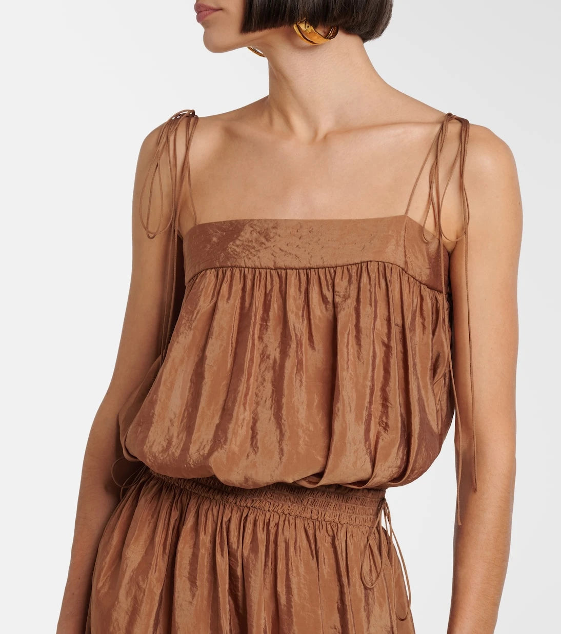 Saint Laurent - Shirred chiffon satin midi dress