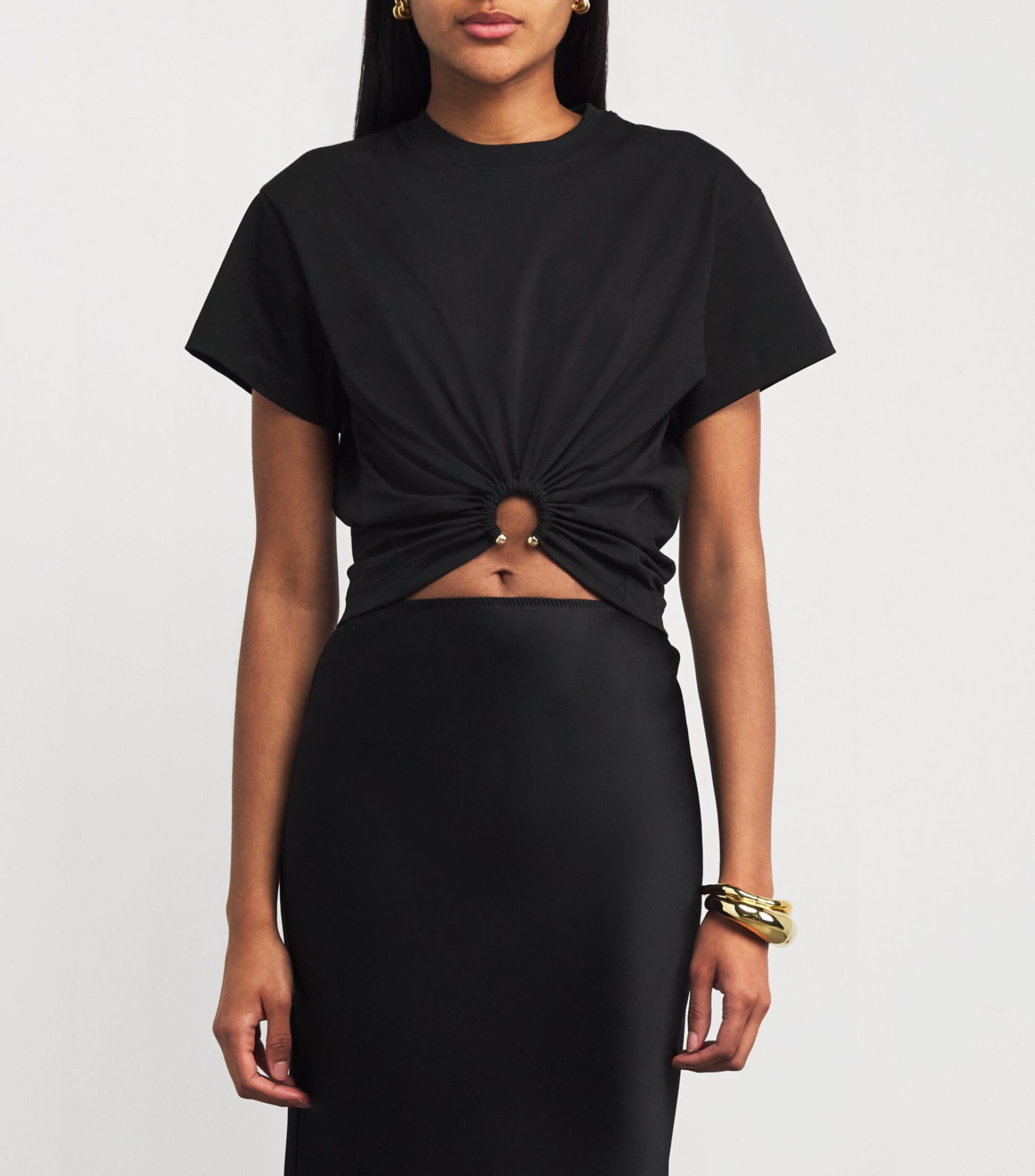 Paco Rabanne Black Jersey Ring-Gathered Crop Top