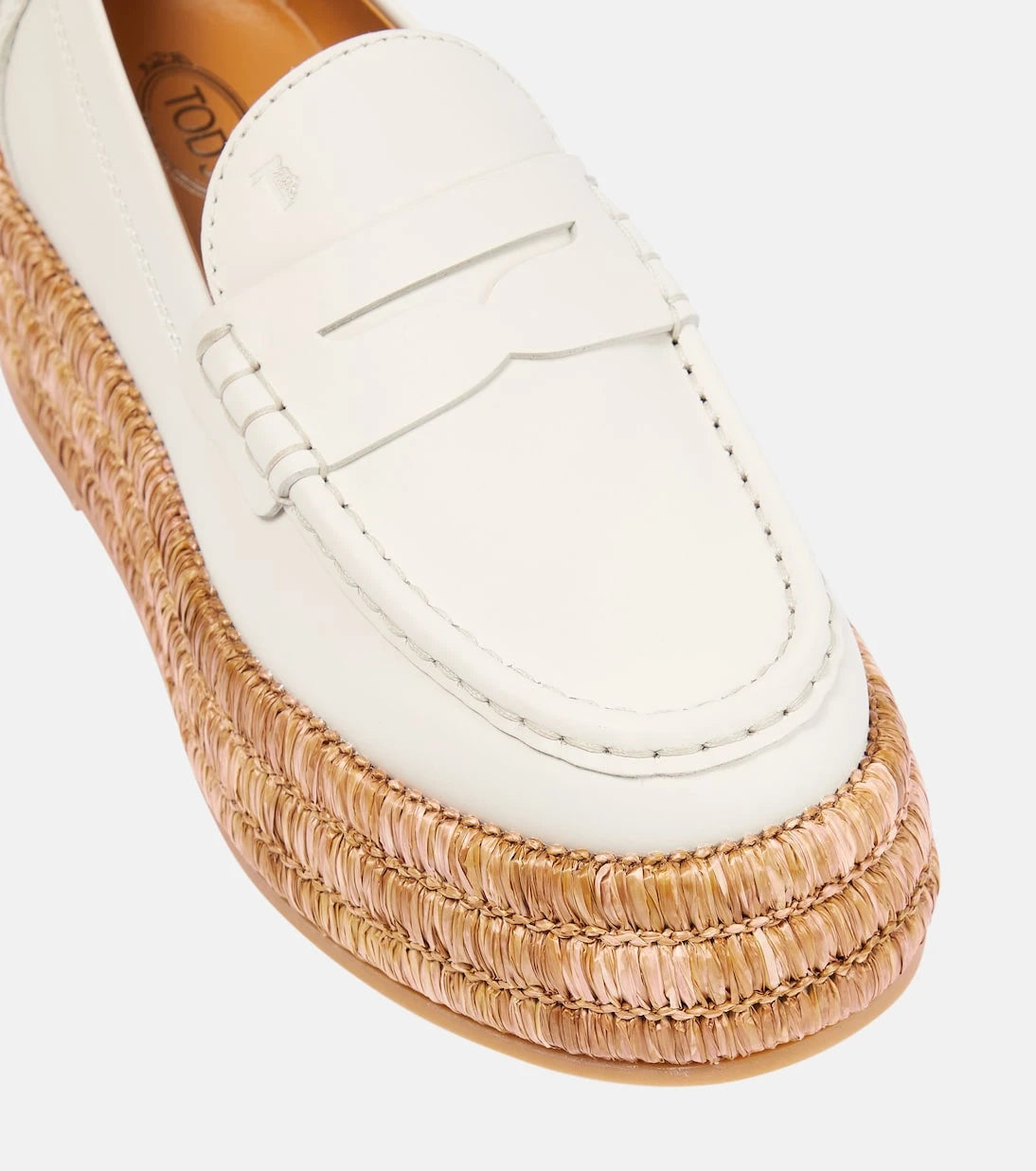 Tod's - Leather and raffia platform loafers