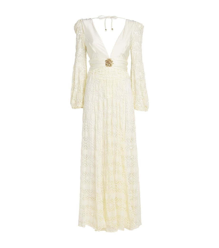White Crocheted Embellished Maxi Dress