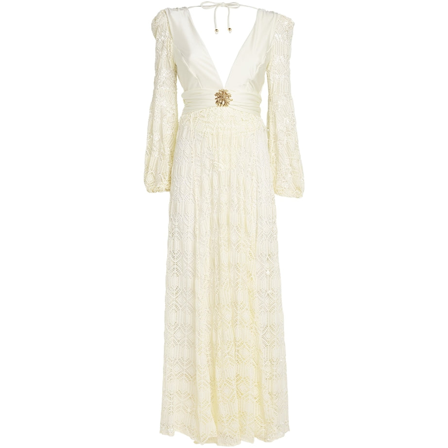 White Crocheted Embellished Maxi Dress