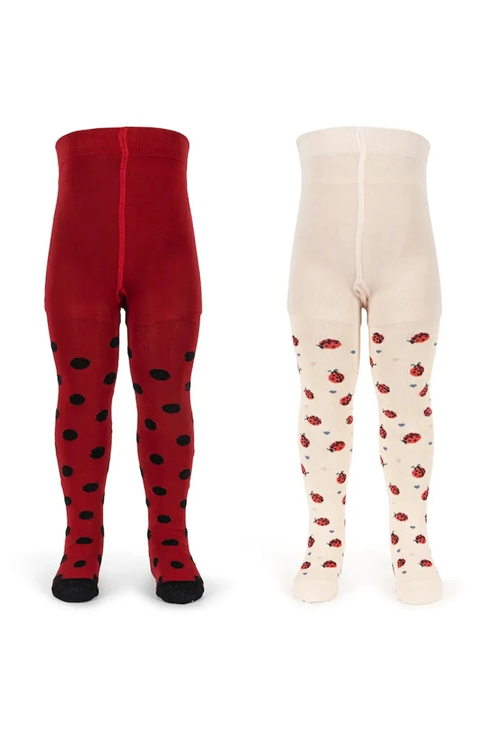 Konges Sløjd Çocuk Çorap Külotlu Çorap 2'li Ladybug Jakarlı Çorap Külotlu Çorap
