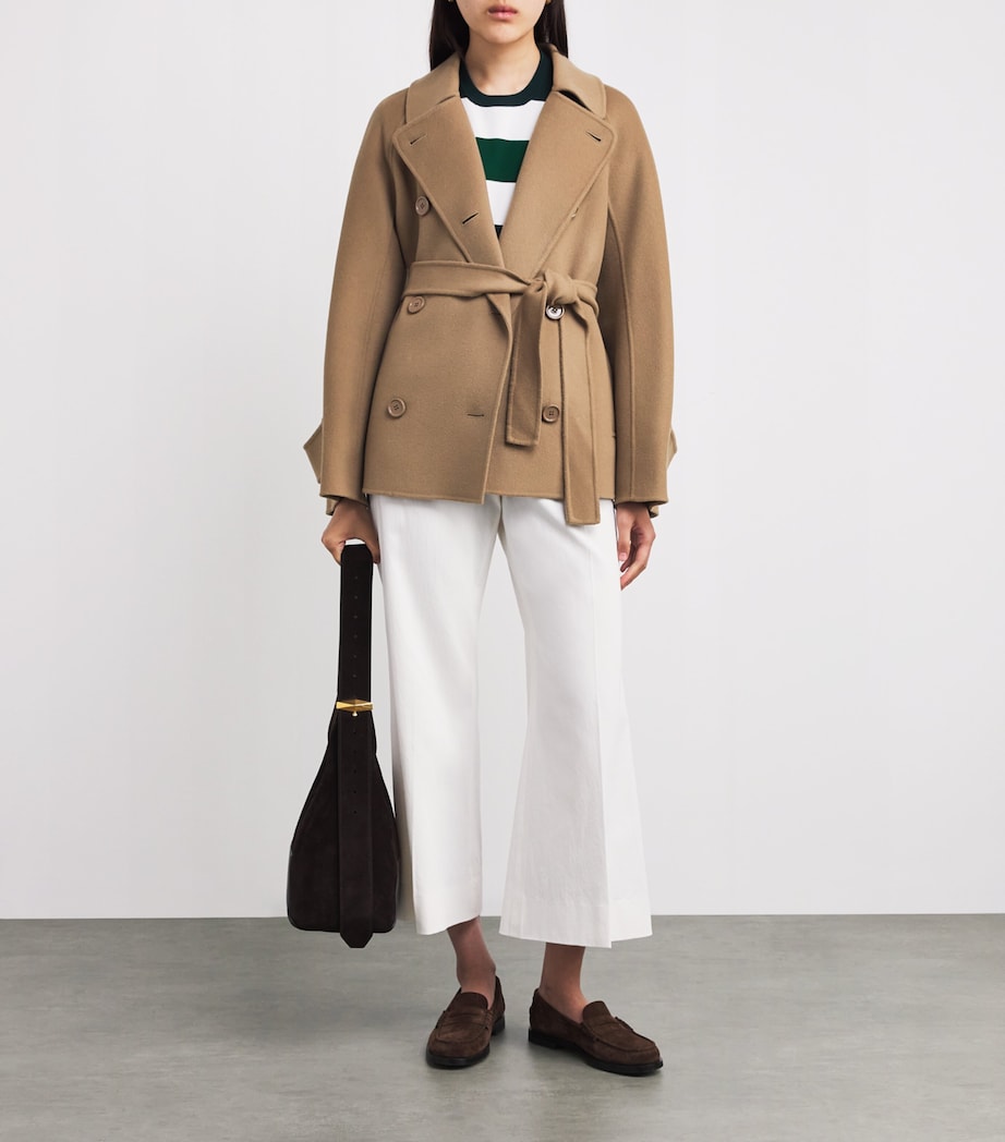 Beige Wool Short Trench Coat