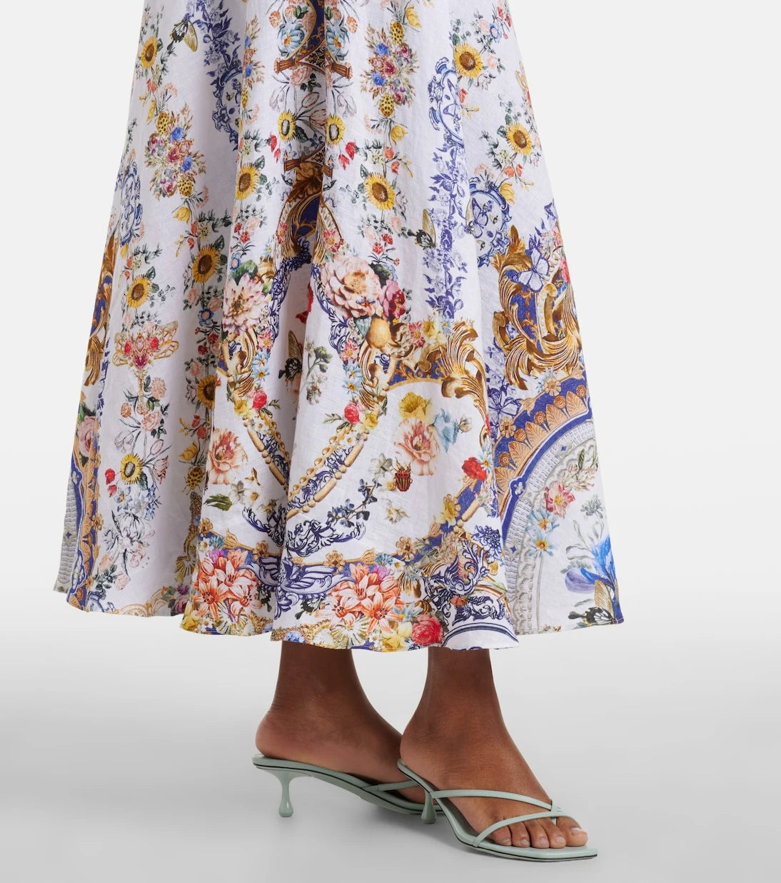 Camilla - Embellished printed linen midi dress