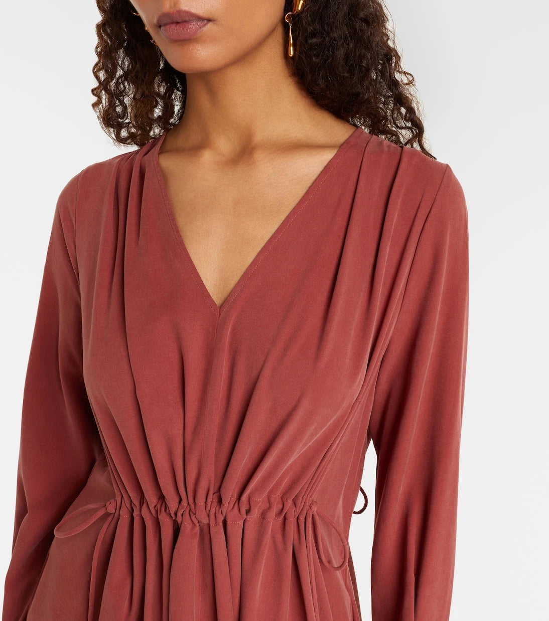 Max Mara - Full gathered silk canvas midi dress