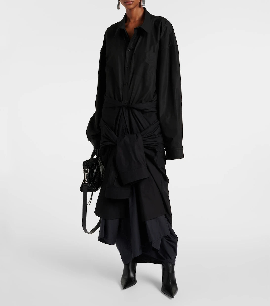 Balenciaga - Gathered tie-front cotton shirt dress