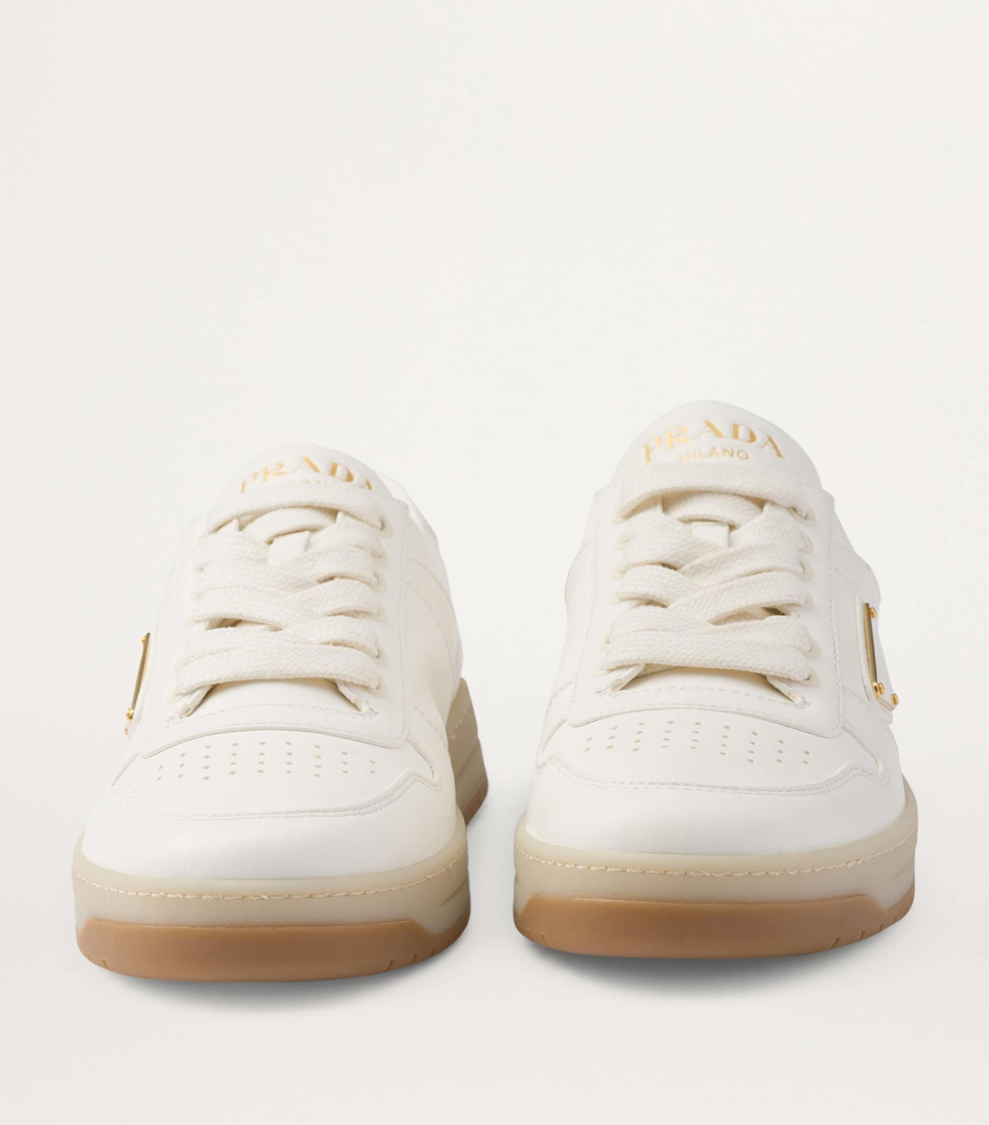 Prada Neutral Leather Downtown Sneakers