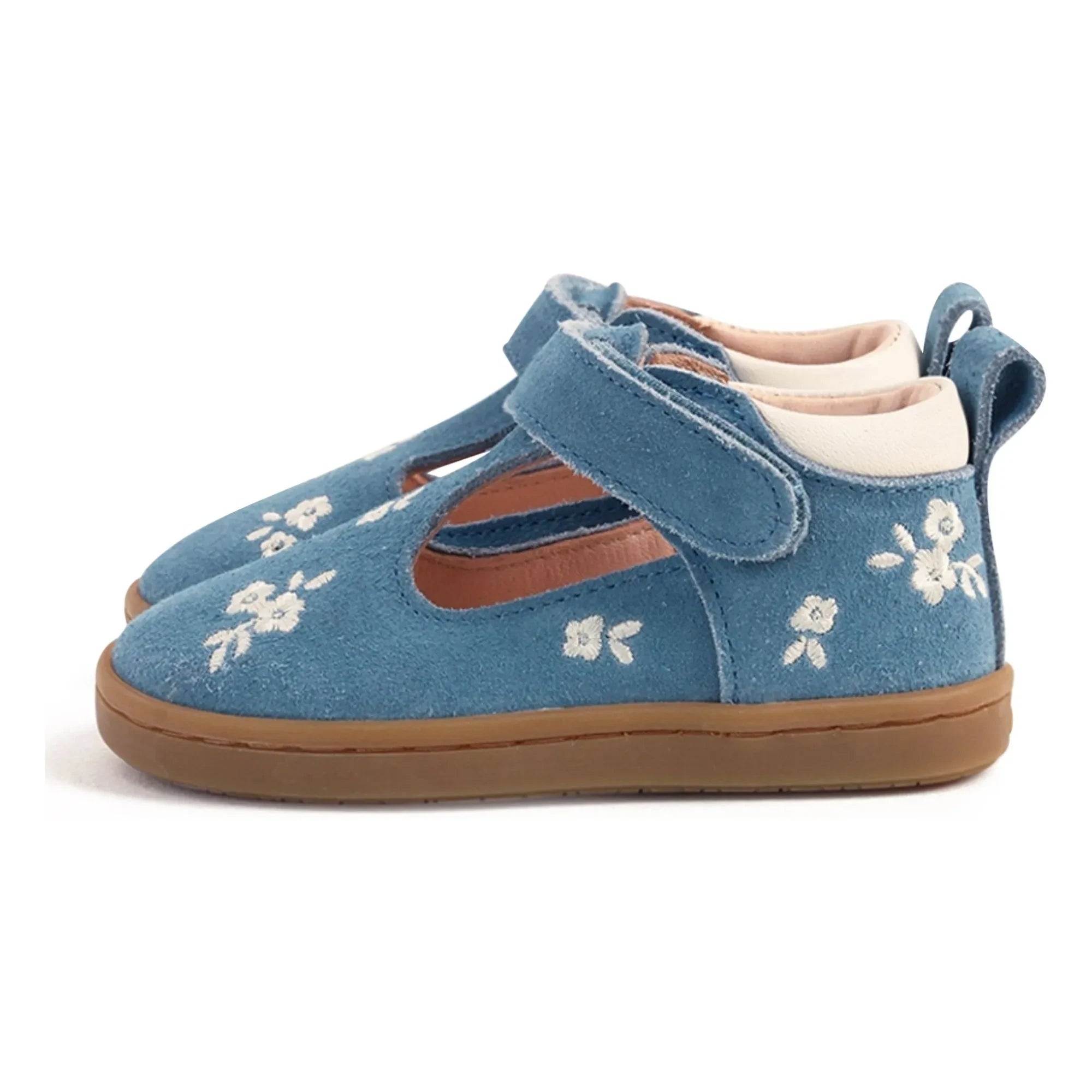 Lazare - Babies Embroidered Pia Etoile Flowers Suede | Denim blue