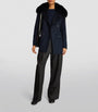 Yves Salomon Blue Wool-Cashmere Fur-Trim Coat
