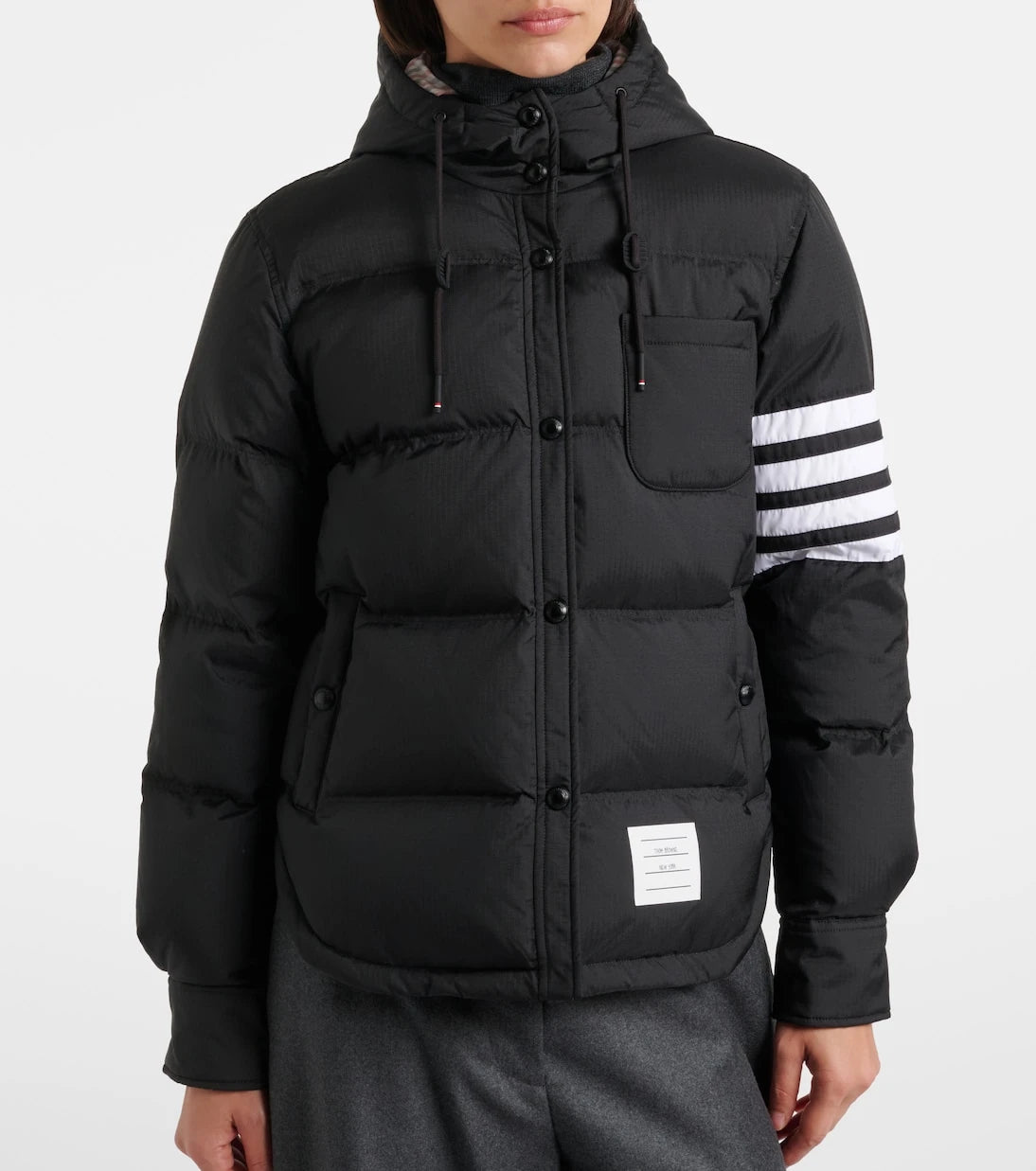 Thom Browne - 4-Bar hooded quilted down jacket