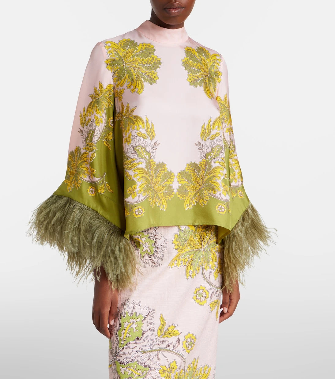 La DoubleJ - Make An Exit feather-trimmed silk twill top