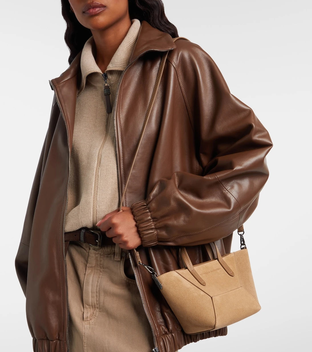 Brunello Cucinelli - Duo Mini Monili suede top-handle bag