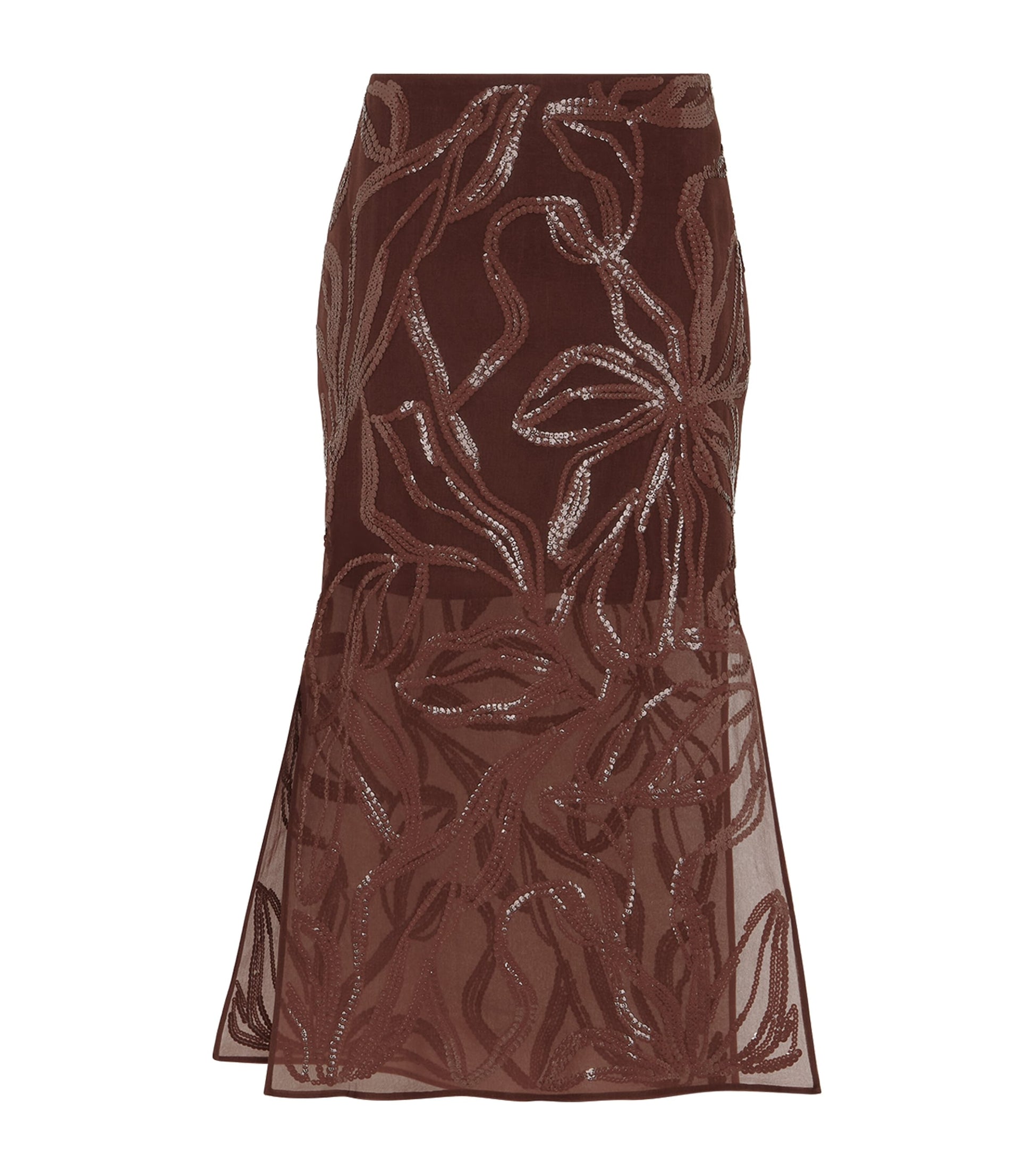 Brunello Cucinelli Red Silk Embellished Midi Skirt
