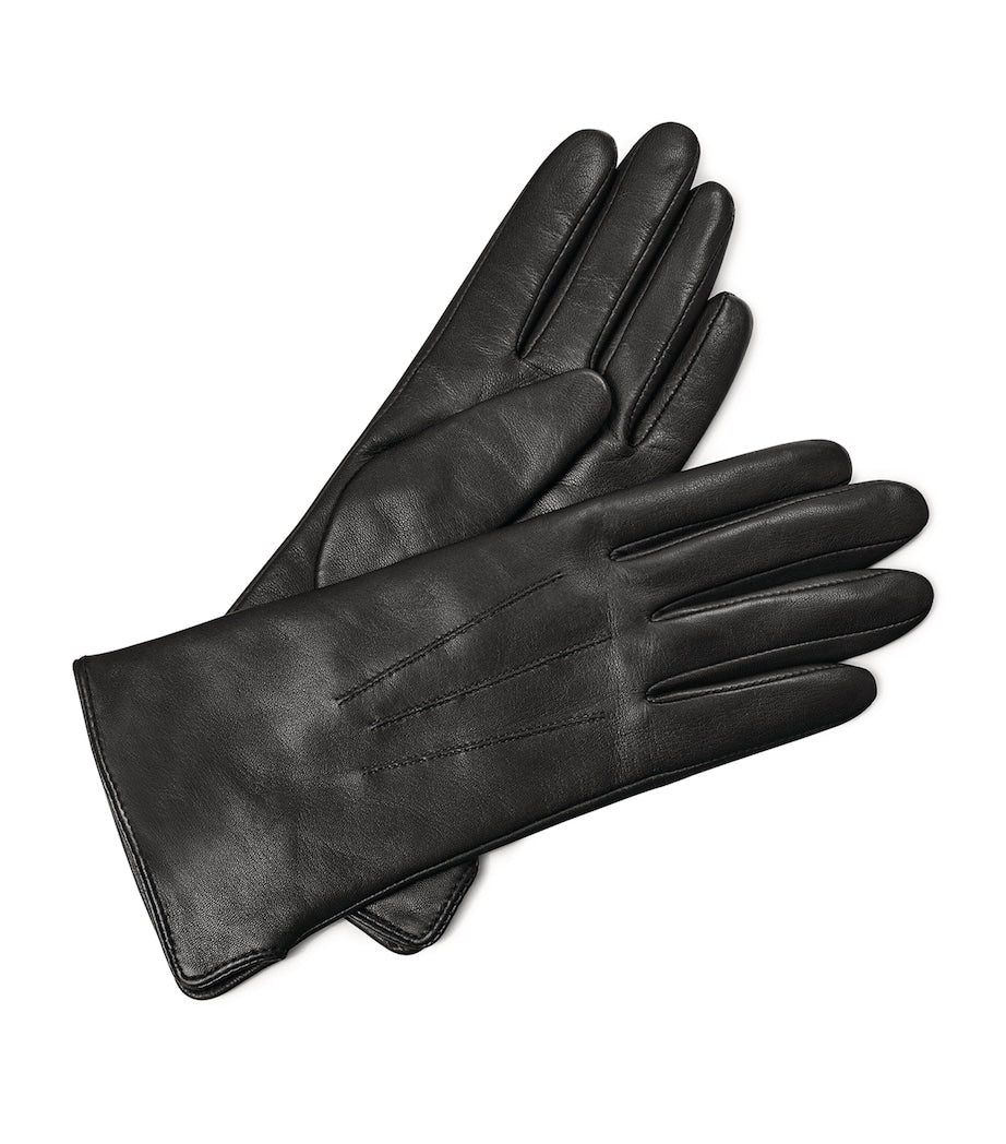 Aspinal Of London Black Women's Cashmere-Wool-Lined Leather Gloves (Small)