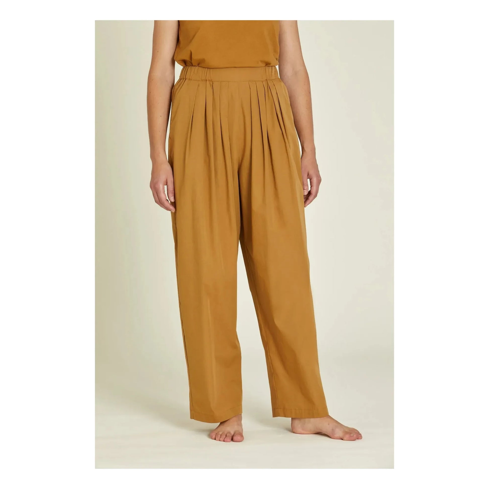Black Crane - Organic Cotton Poplin Drawstring Trousers | Camel