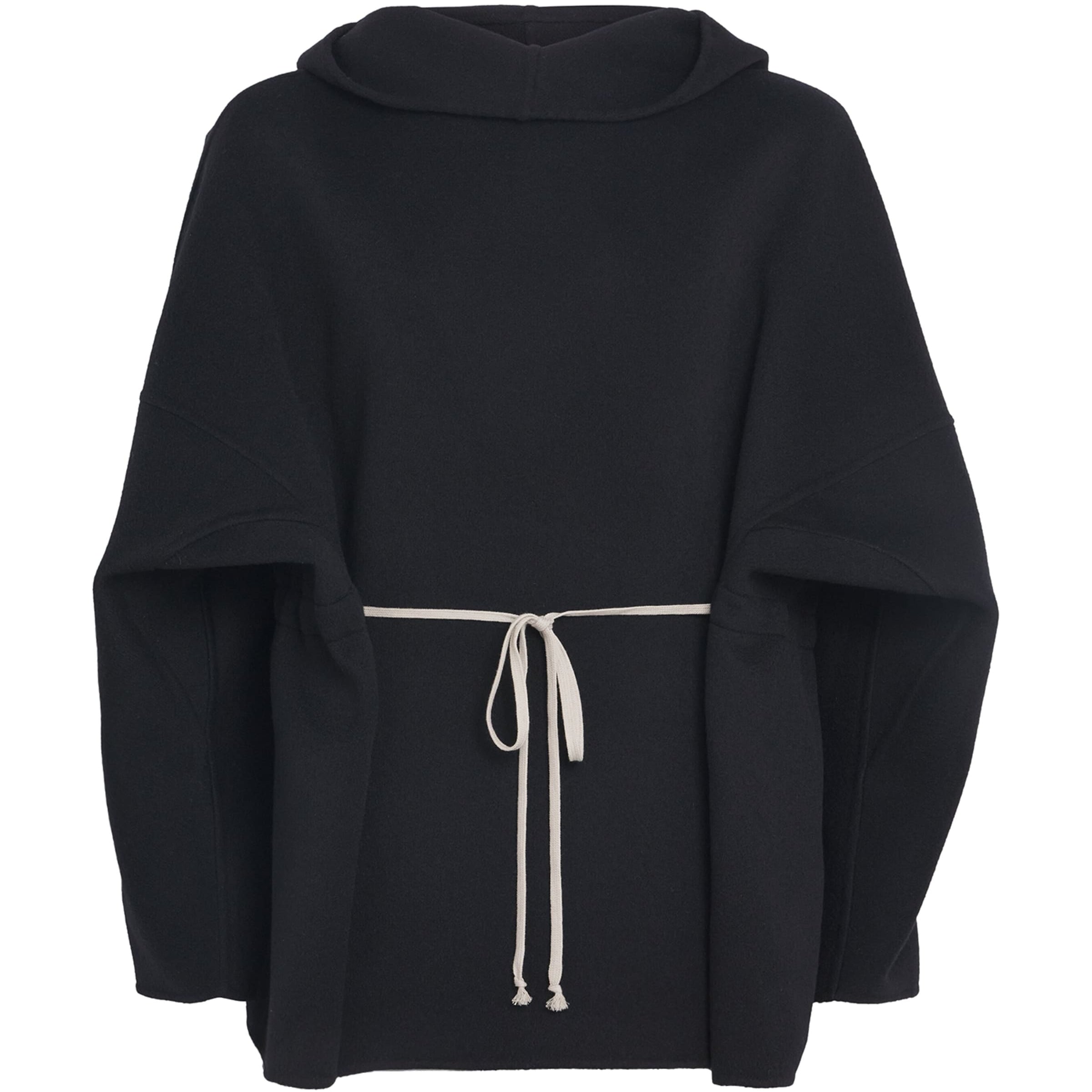 Rick Owens Black Cashmere Double-Faced Tunic Hoodie