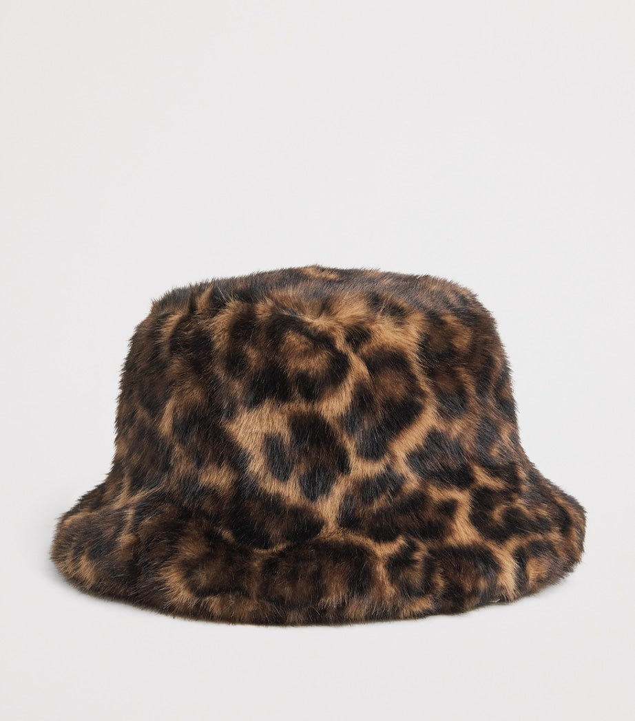Claudie Pierlot Brown Faux Fur Leopard Bucket Hat