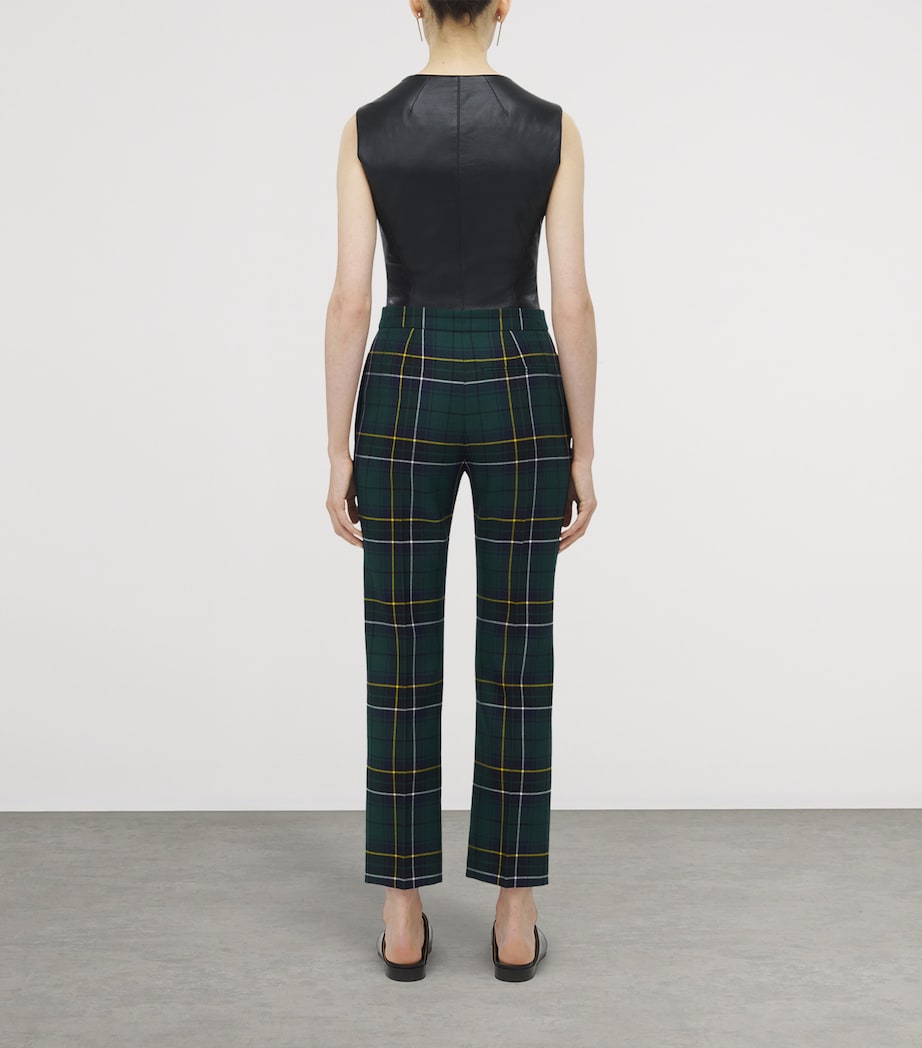 McQueen Blue Wool Tartan Tailored Trousers