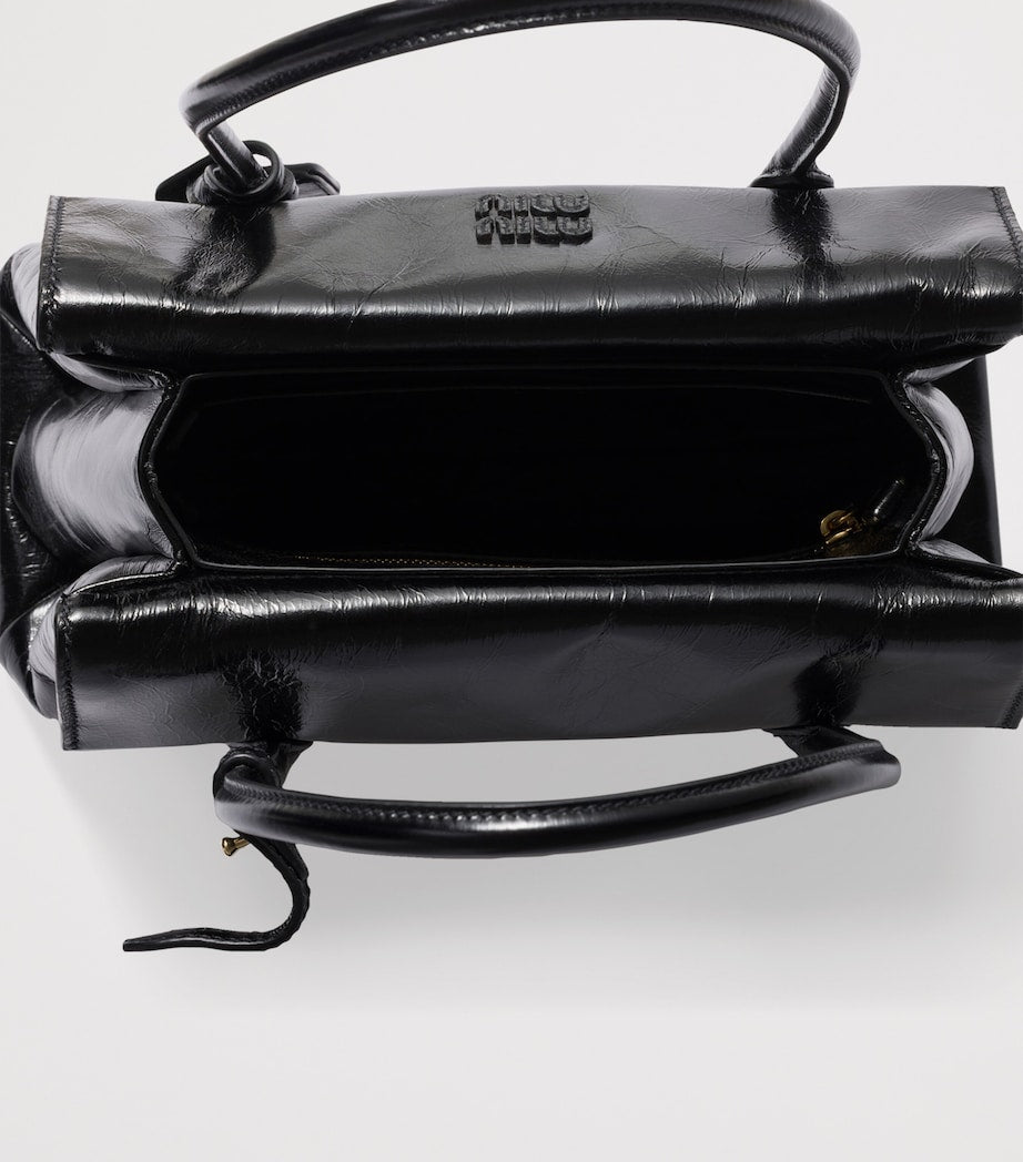 Black Leather Solitaire Top-Handle Bag