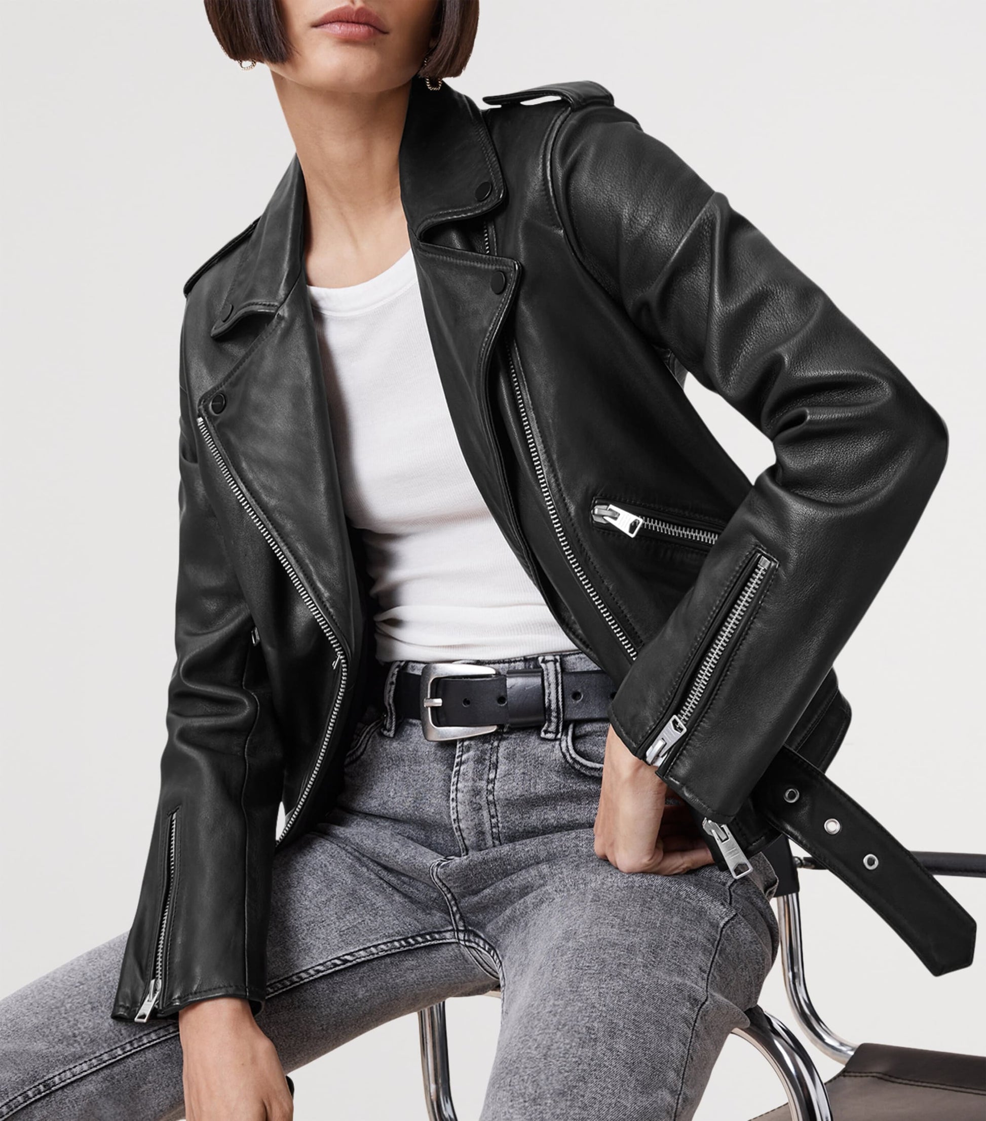 Black Leather Balfern Biker Jacket