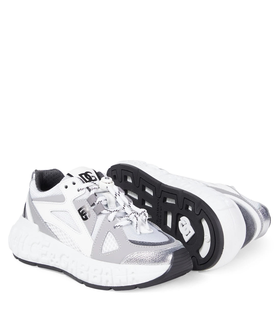 Dolce&Gabbana Kids - Embossed logo leather-trimmed sneakers