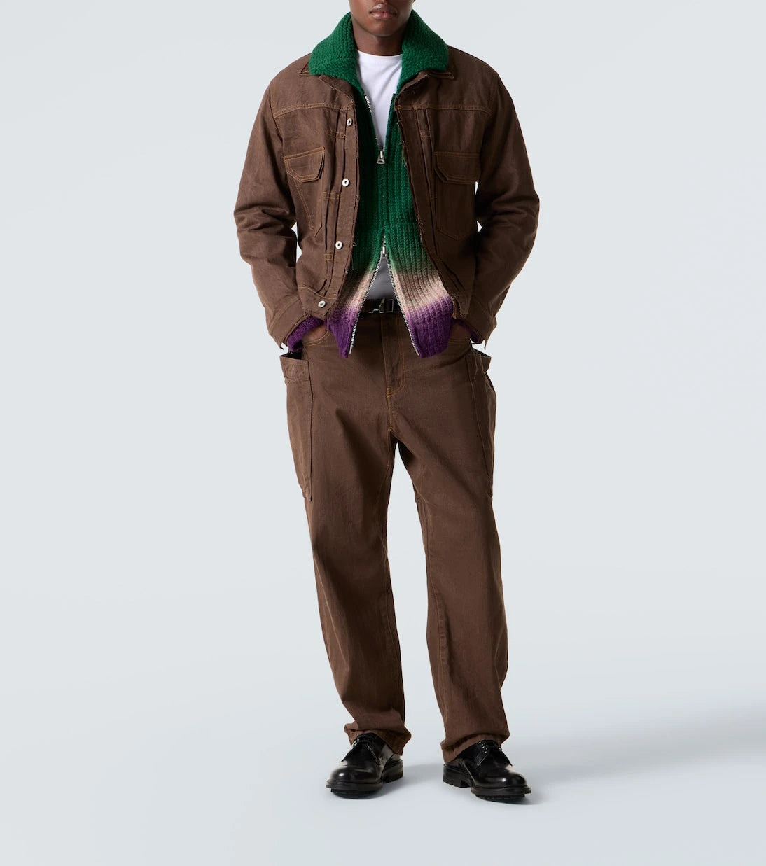 Sacai - سترة صوفية محبوكة مضلعة بسحاب