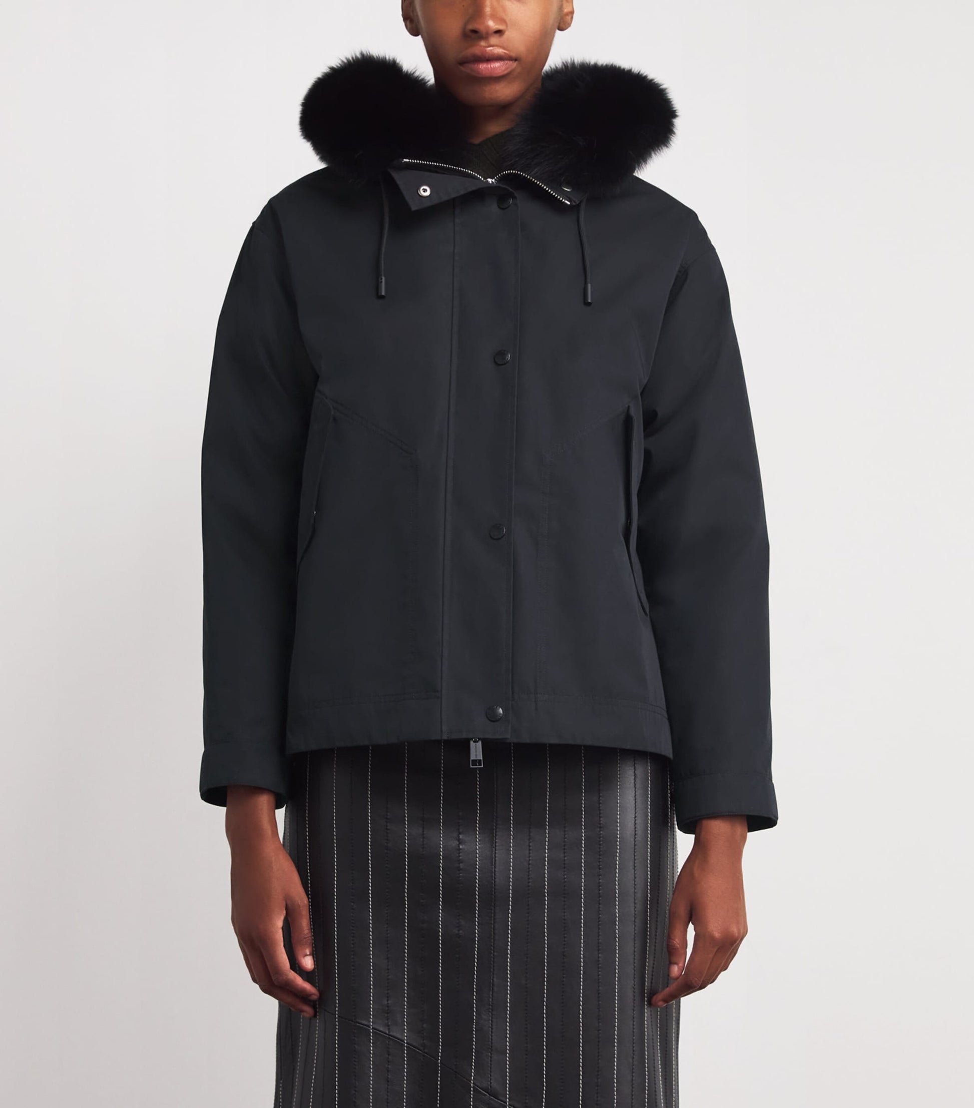 Yves Salomon Black Waterproof Fur-Trim Parka Coat