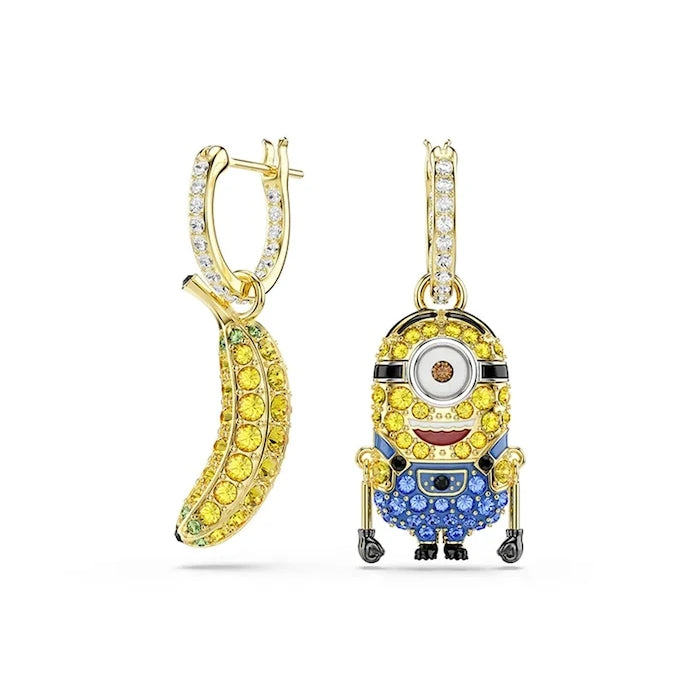 Swarovski kadın altın kaplama kristalli MINIONS küpeler