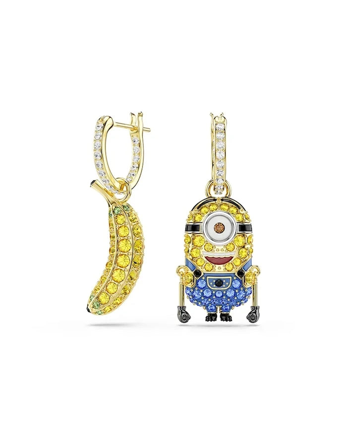 Swarovski kadın altın kaplama kristalli MINIONS küpeler