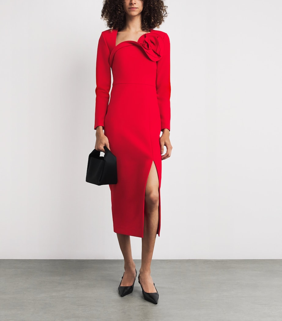 Roland Mouret Red Floral-Appliqué Midi Dress