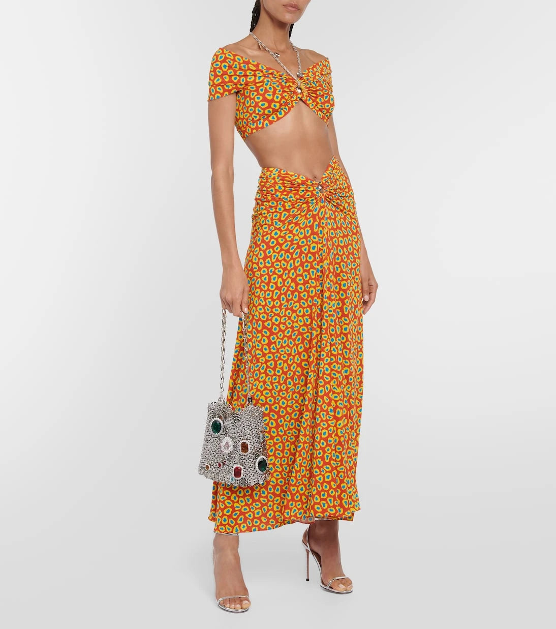 Rabanne - Printed strapless crop top