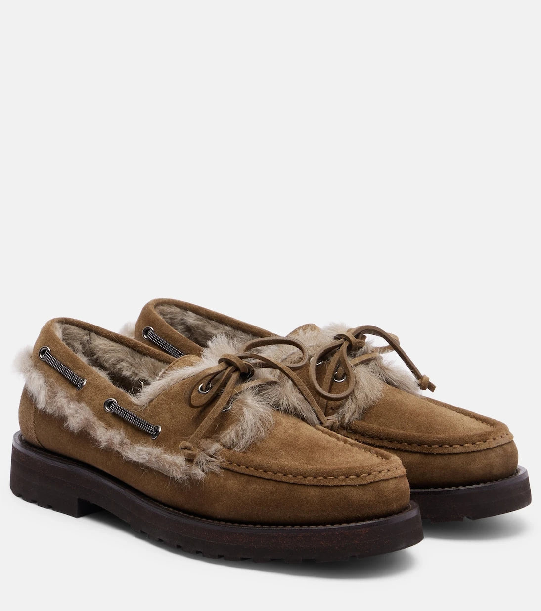 Brunello Cucinelli - Shearling-lined suede boat shoes
