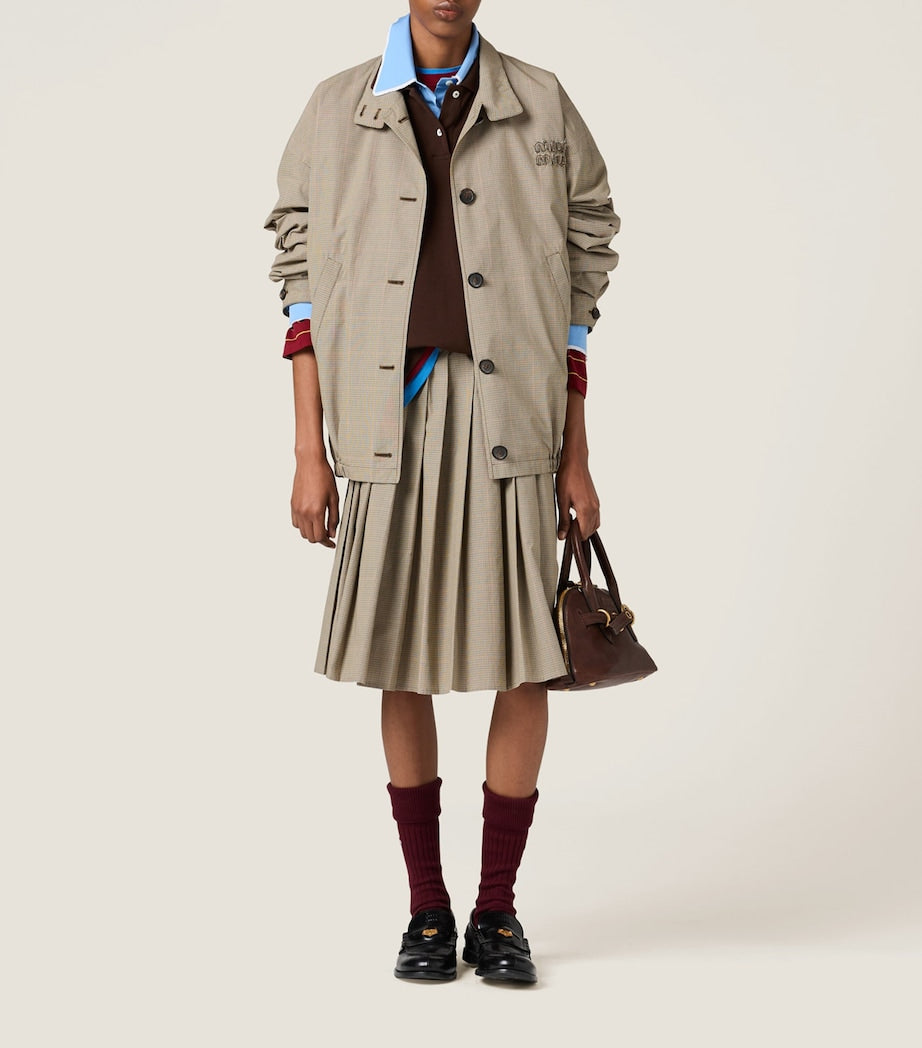 Miu Miu Green Cotton-Blend Pleated Midi Skirt