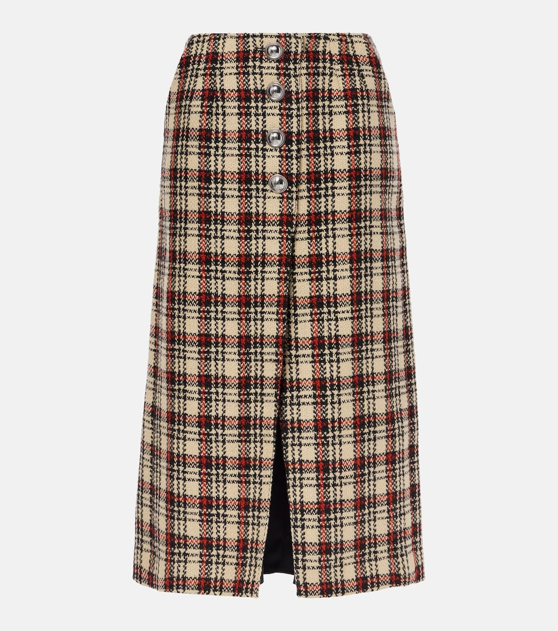 Rabanne - Plaid wool and cotton midi skirt