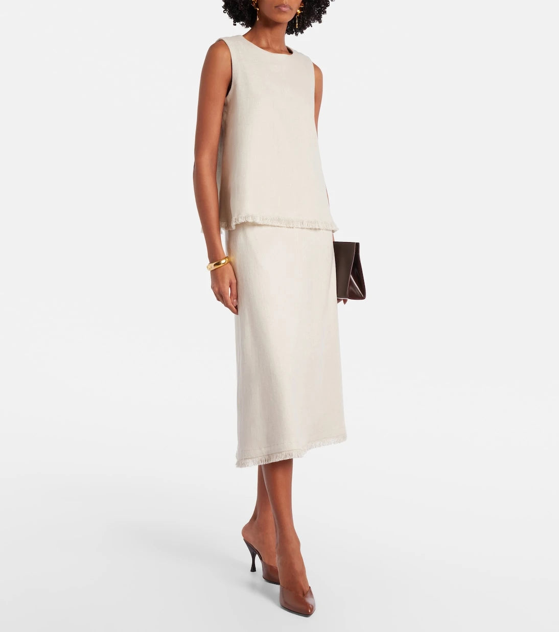 'S Max Mara - Fiocchi linen and cotton midi skirt
