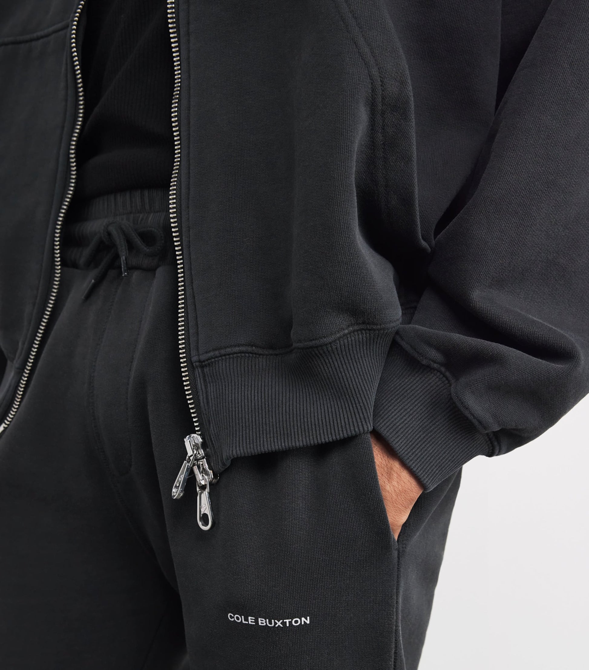 COLE BUXTON Black Cotton Mini Logo Zip-Up Hoodie