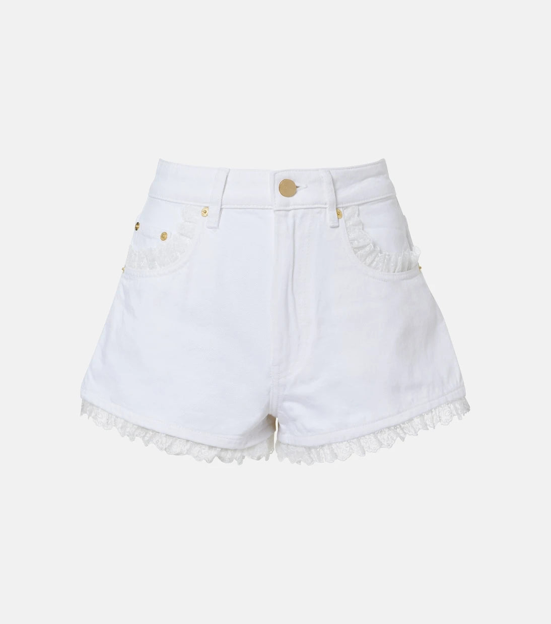 Ganni - Lace-trimmed denim shorts