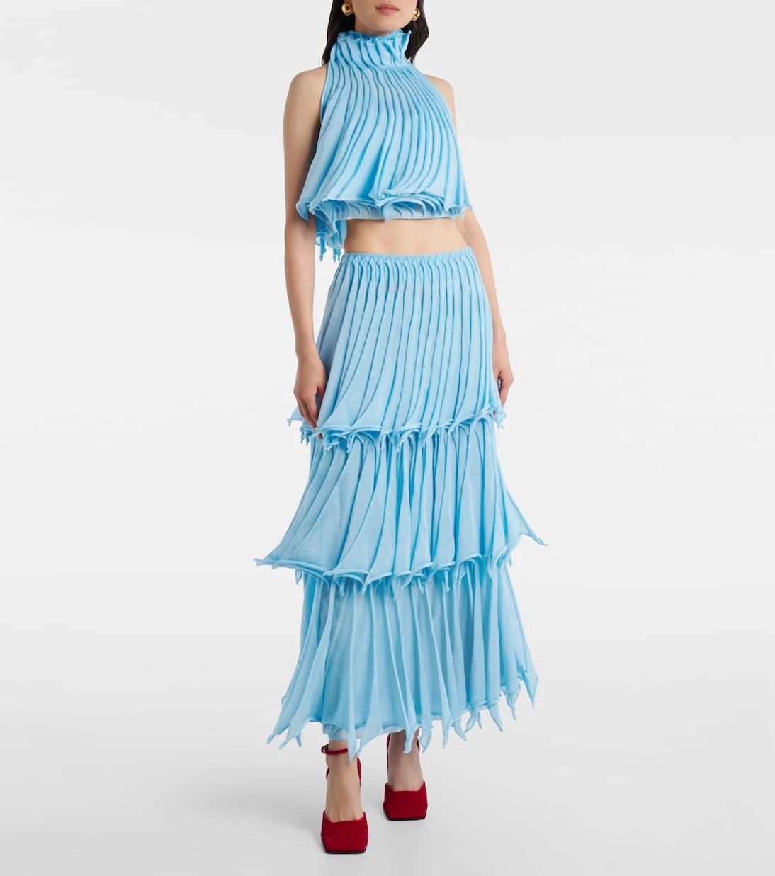 Alaïa - Pleated tiered maxi skirt