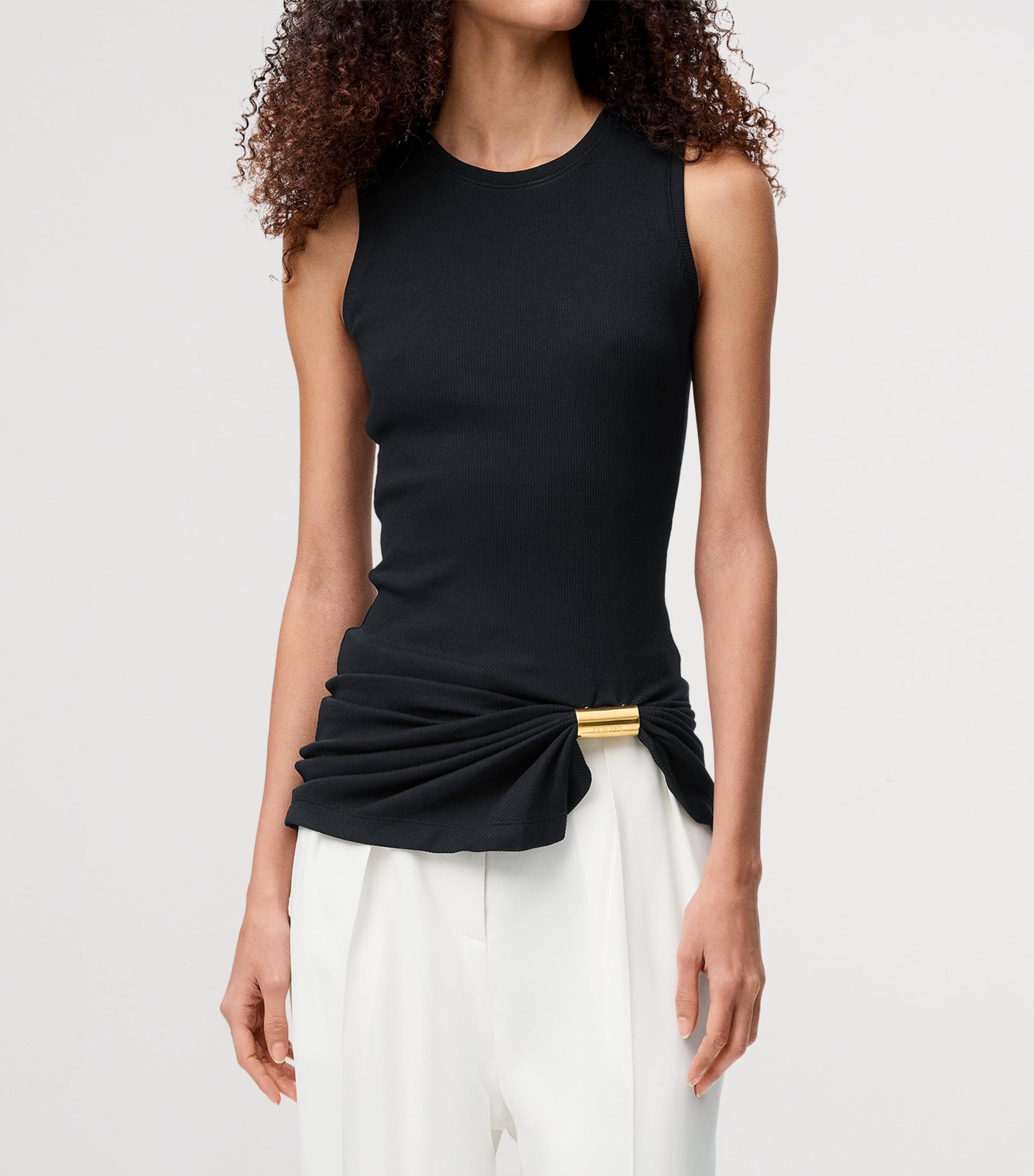 LOEWE Black Cotton Draped Tank Top