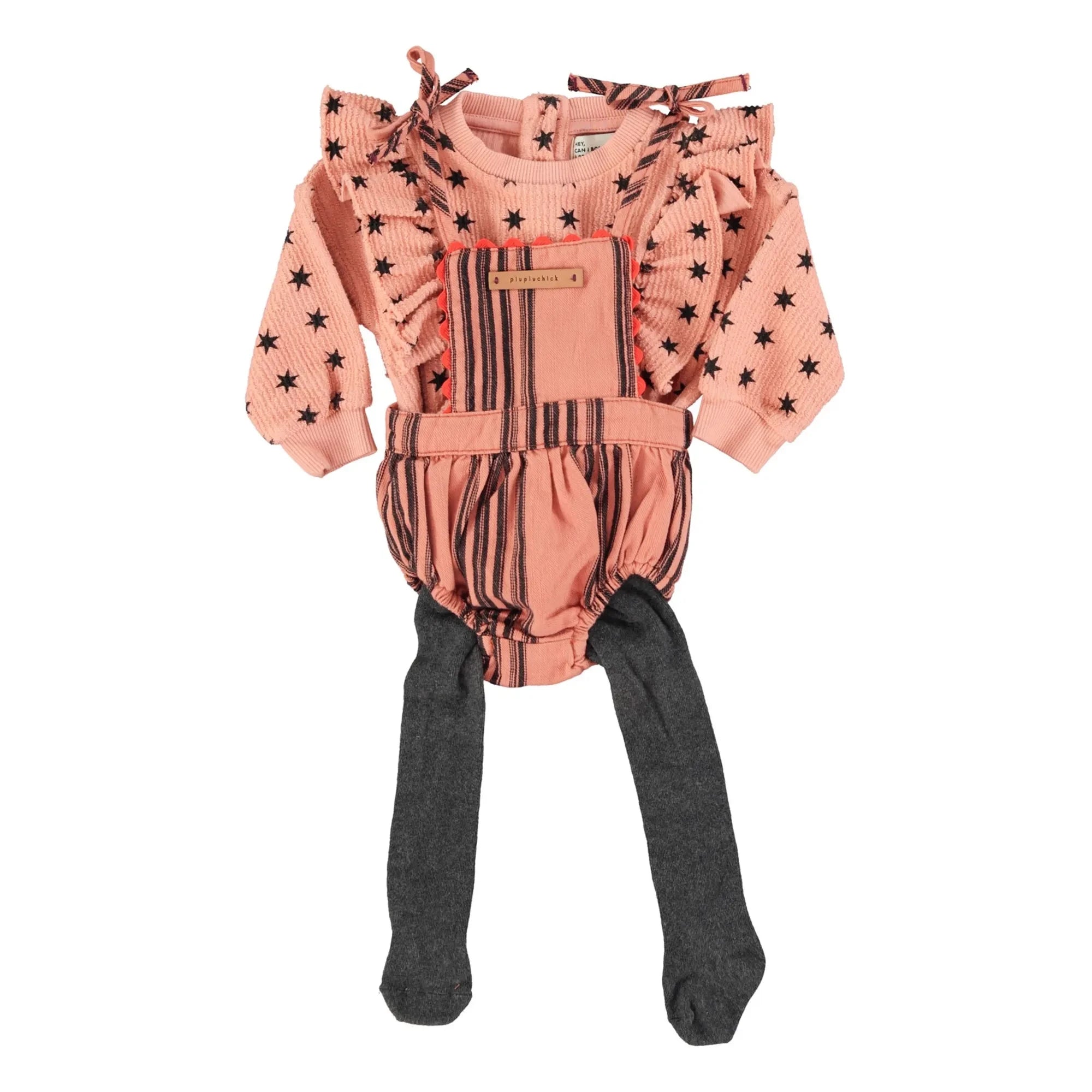 Piupiuchick - Ribbed Sweatshirt Stars Organic Cotton | Coral