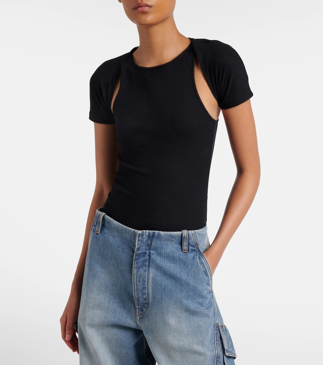 Alaïa - Layered ribbed-knit jersey top